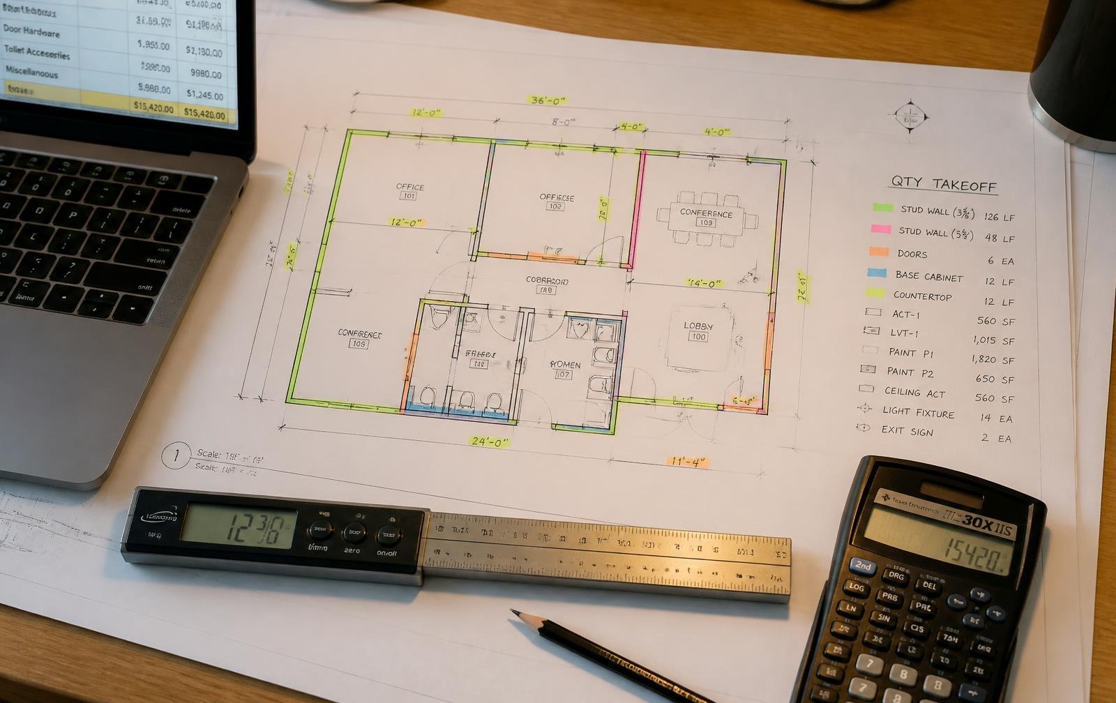 Remodel & Addition Estimating deliverables prepared from marked-up construction drawings