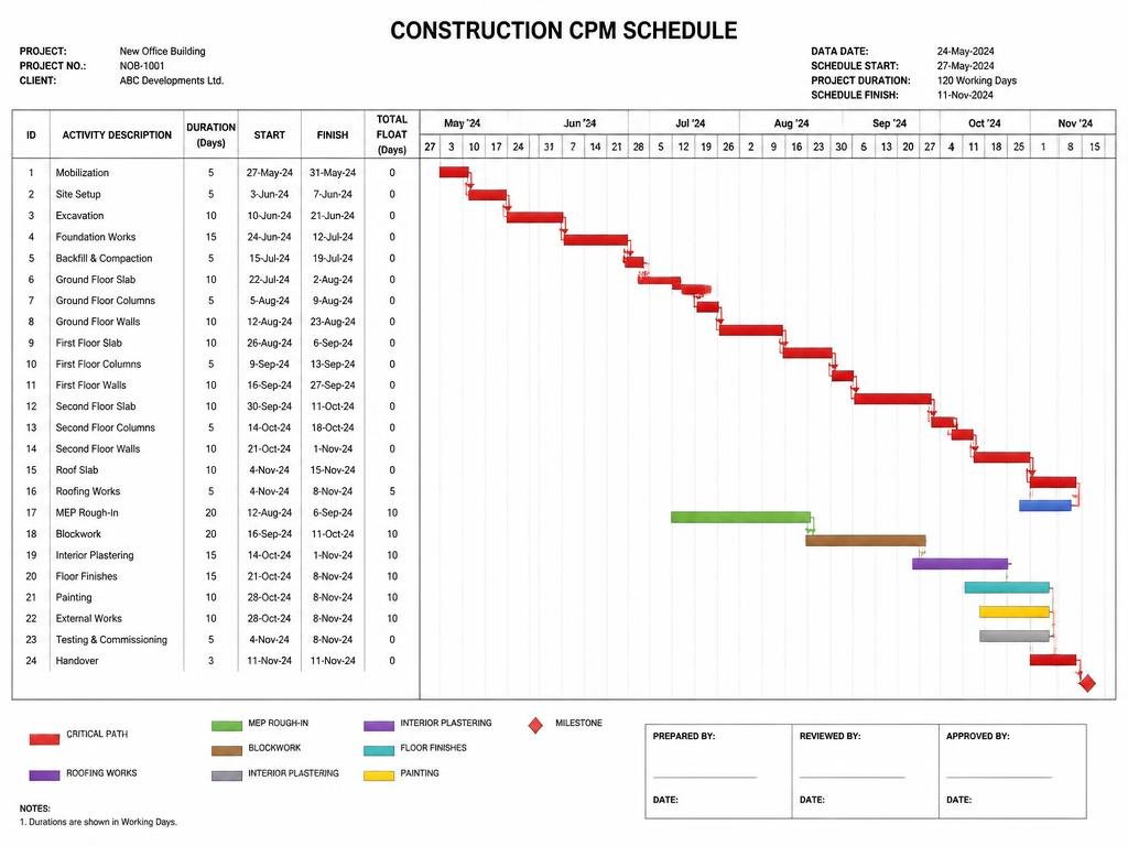 CPM Schedule sample deliverable